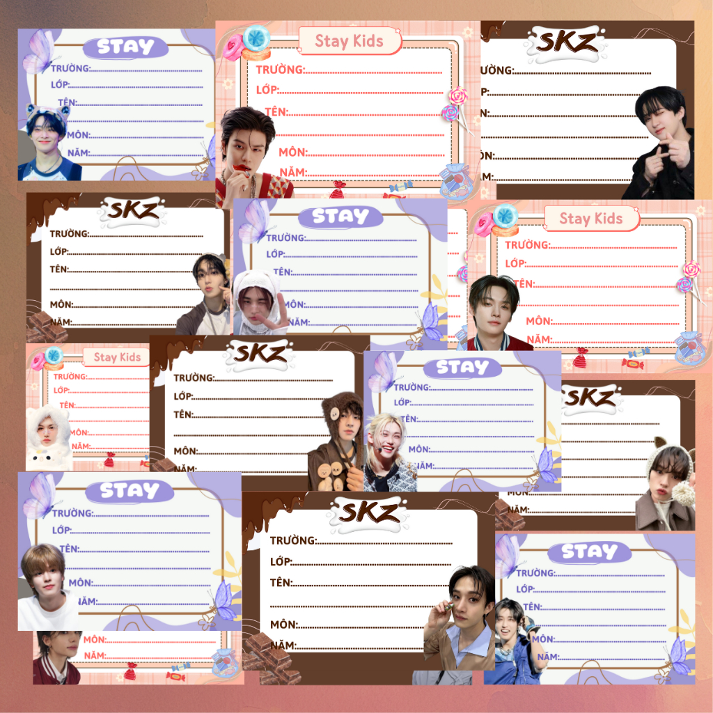 SET NHÃN VỞ STRAY KIDS - Set 12 nhãn vở - MaQ.store