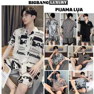 Bộ đồ ngủ Pijama lụa satin Nam mặc nhà Bigbang Luxury áo cộc quần cộc mát mẻ họa tiết Modern Geometric