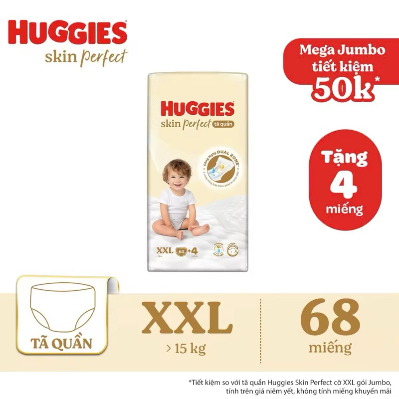 Tã Quần Huggies Jumbo Skin Perfect Size Lớn M102,L92,XL76,XXL68