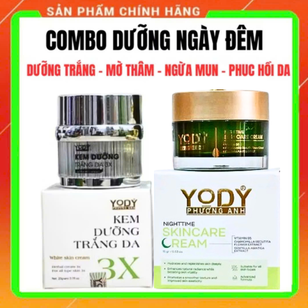 Combo Kem Ngày Và Đêm YODY Phương Anh - Kem Dưỡng Trắng Da 3X YODY Phương Anh + Kem Đêm SU SKIN YODY