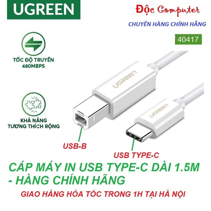 Dây máy in USB Type C to USB-B Printer (Cáp máy in Type C) dài 1.5m Chính Hãng Ugreen 40417