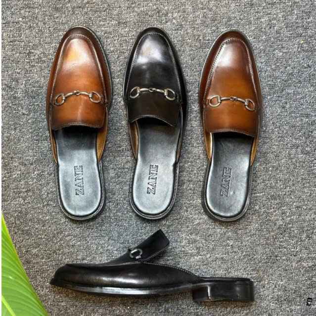 giày sục nam da bò đế phíp gỗ khâu mickay