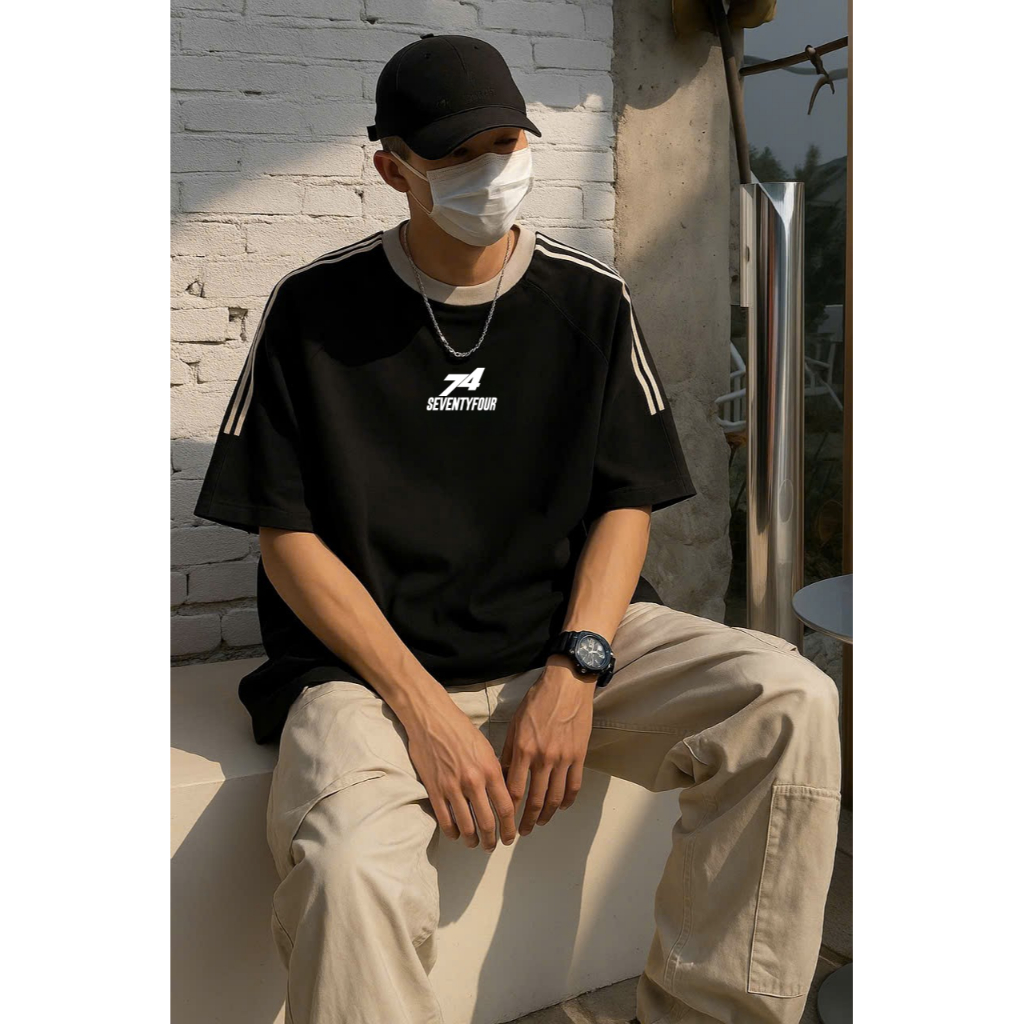 Áo Thun Nam Cotton Cổ Tròn Sọc Vai 74 Basic KENMINE CLUB