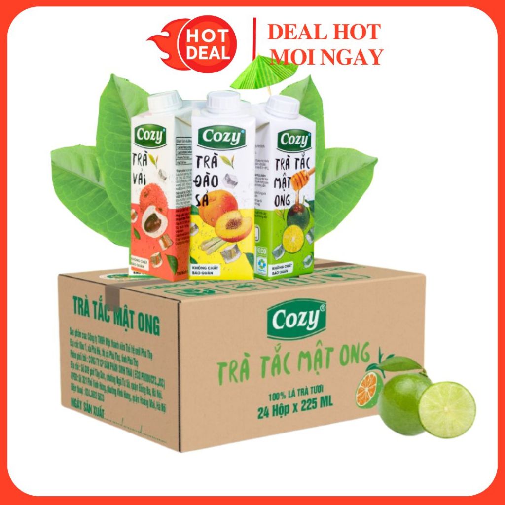 [MIX VỊ] Trà COZY Tắc Mật Ong/Đào Sả/Vị Vải Thùng 24 Hộp x 225ML