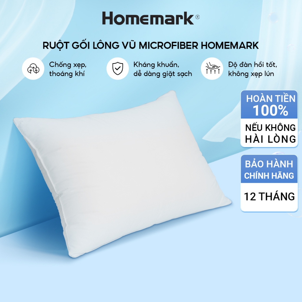 Ruột Gối Lông Vũ Nhân Tạo Homemark – Êm Ái, Thoáng Khí, Không Xẹp Lún, Kháng Khuẩn, Chuẩn Khách Sạn