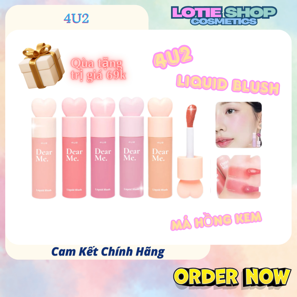 Má Hồng 4U2 Dạng Lỏng Nắp Trái Tim Xinh xắn Dear Me Liquid Blush 3.7g