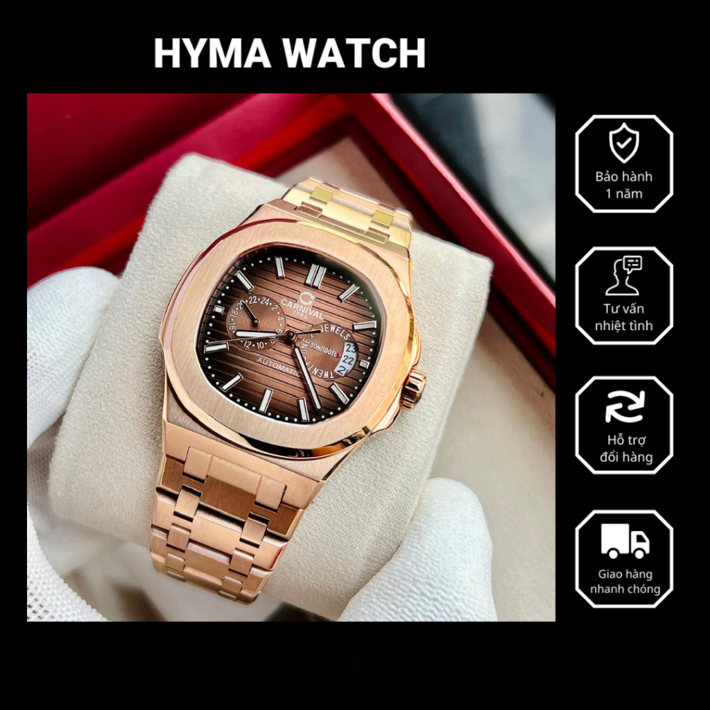 Đồng hồ Nam Carnival 8158G Máy cơ dây thép Bảo hành 5 năm Hyma Watch