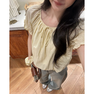 [Steezy] Áo sơ mi tơ dáng bí trễ vai tay phồng kèm scrunchie form rộng, áo sơ mi bèo mùa hè cho nữ, áo sơ mi nữ - S0957