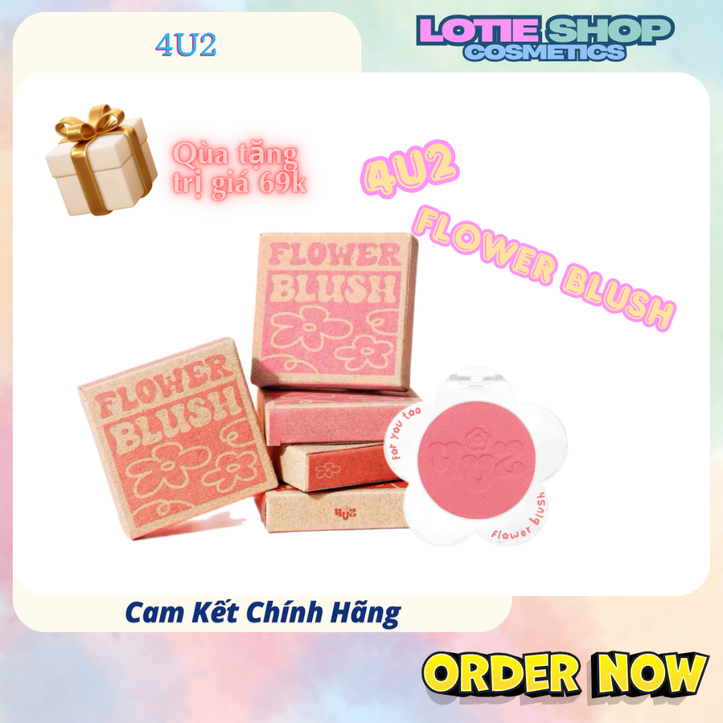 Phấn Má Hồng 4U2 Vỏ Hoa Trong Suốt Thuần Chay Mịn Lì Lâu Trôi Flower Blush 3.3g