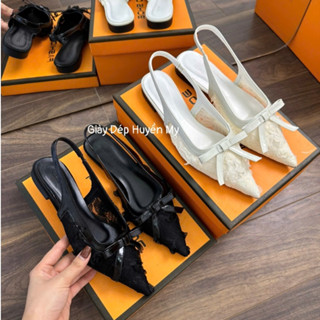 Giày sục bệt nữ mũi nhọn ren hoa đính nơ full hộp ( TA54 )