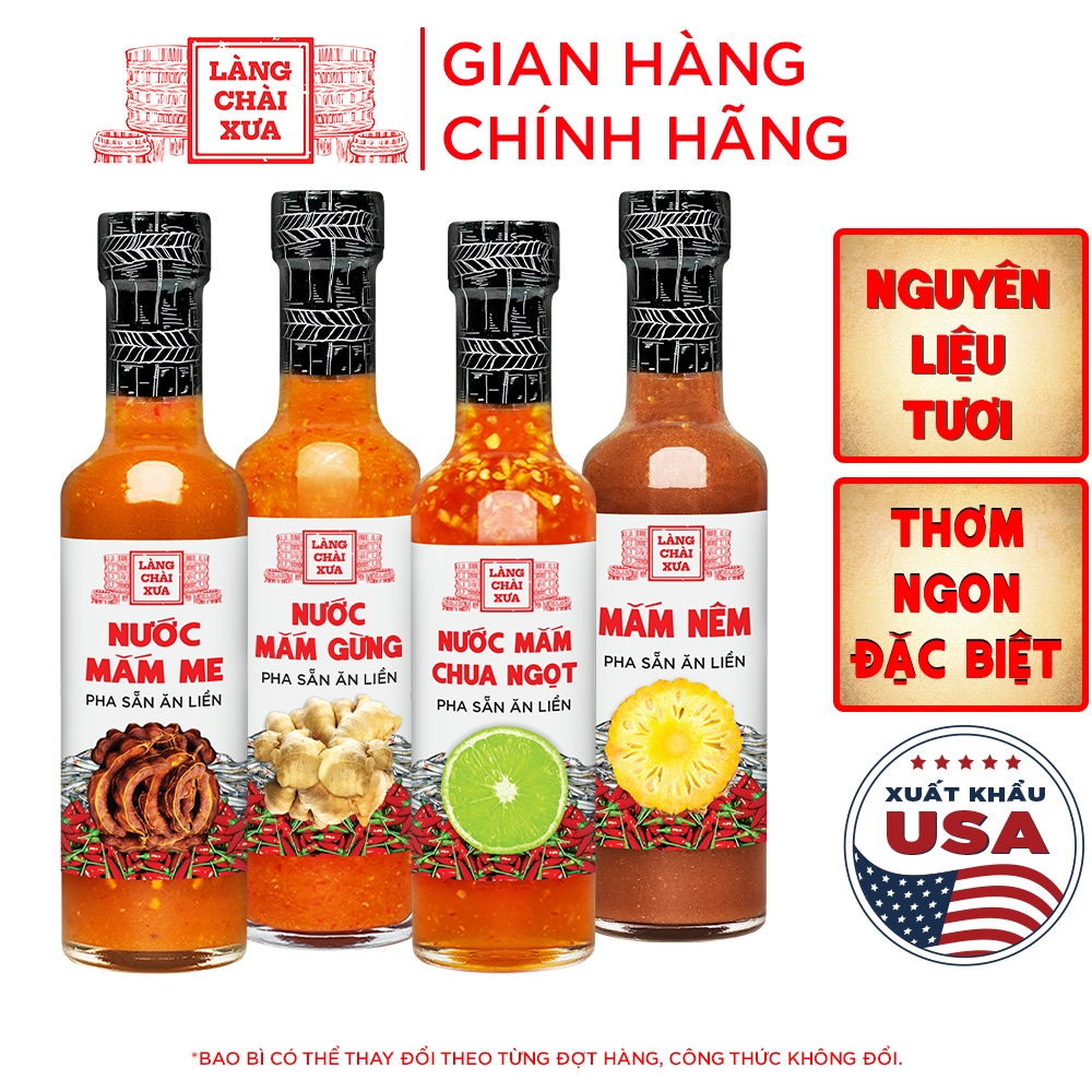 COMBO 4 VỊ nước chấm pha sẵn (Mắm nêm, Nước mắm chua ngọt, Nước mắm gừng, Nước mắm me) Làng Chài Xưa