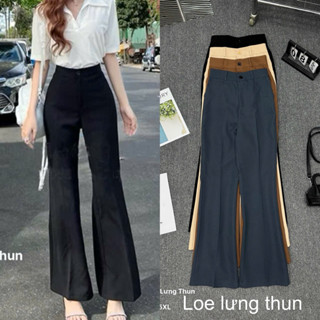 Quần nữ ống loe vải tây cạp cao Bigsize 55-90kg lưng chun, kiểu quần tây nữ ống loe tôn dáng sang thanh lịch Ms9018