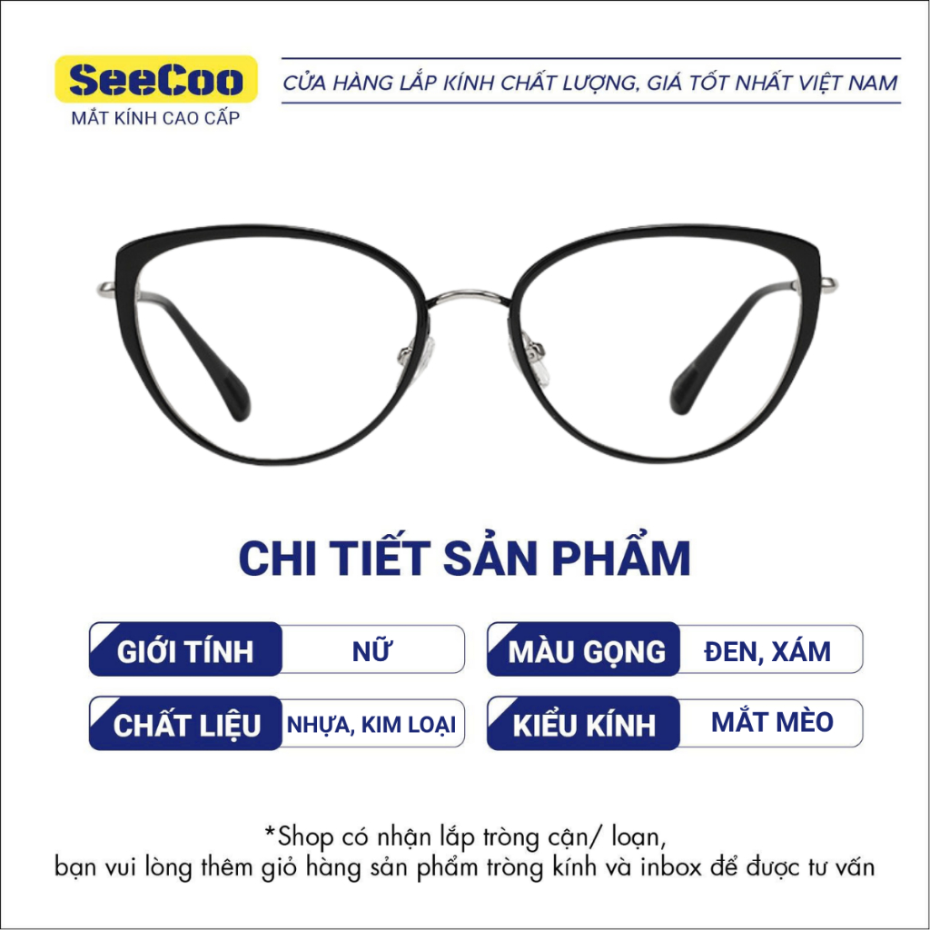 Gọng Kính Cận Nữ Dáng Mắt Mèo Chất Liệu Nhựa Phối Kim Loại Thời Trang Có Hỗ Trợ Lắp Cận Loạn Seecoo S01 | BigBuy360 - bigbuy360.vn