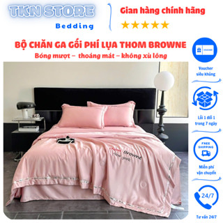 Bộ chăn ga gối phi lụa THOM BROWNE cao cấp sang trọng, Chất liệu bóng mượt mềm tay, không nóng bí lưng, không xù lông