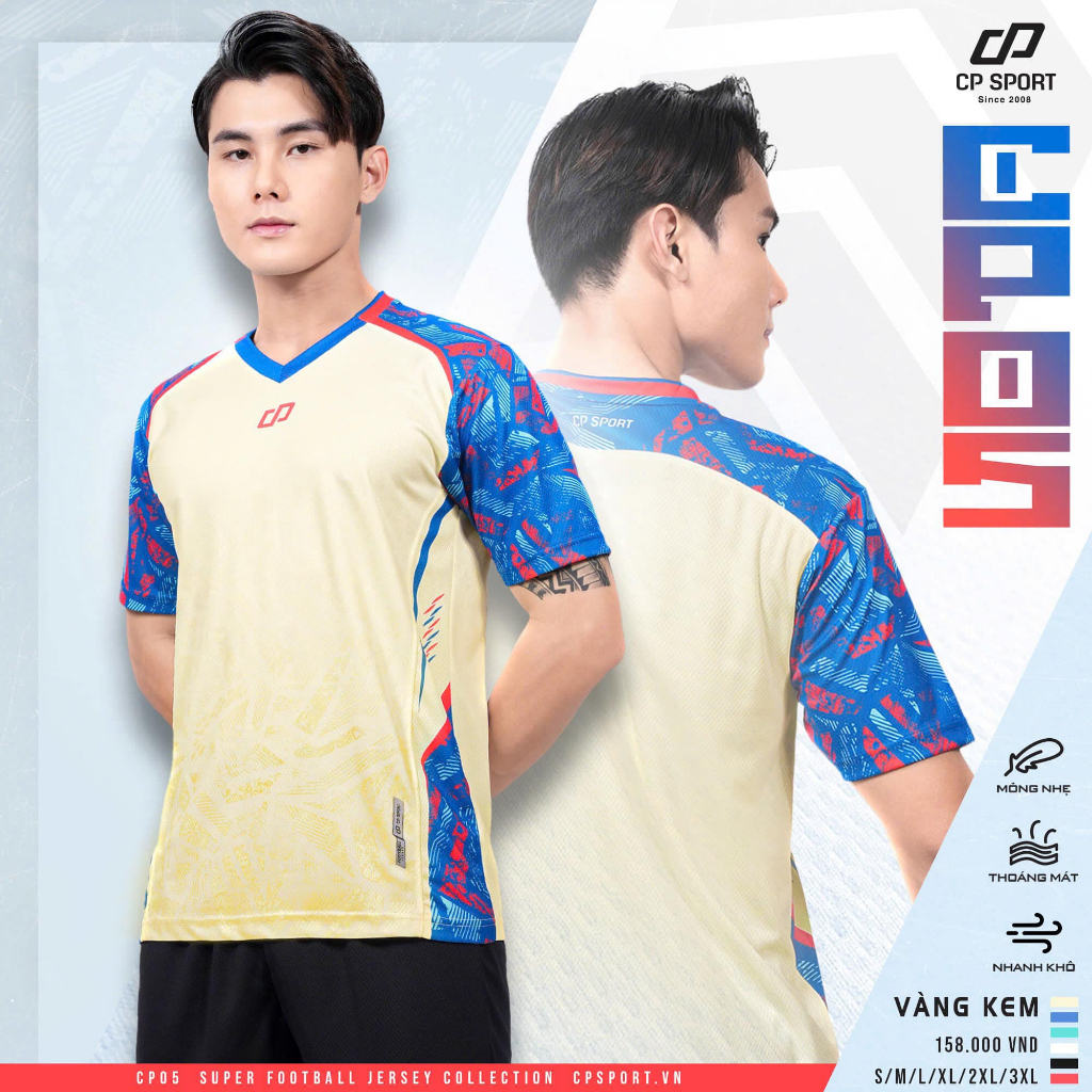 CP SPORT - Bộ Quần Áo Bóng Đá Thể Thao CP05 VÀNG KEM, Thoáng Mát, Chất Liệu Thoát Nhiệt BDC-CP05-KEM
