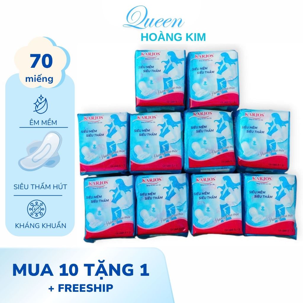 [ Siêu Chống Tràn Cực Tốt ] Combo 10 Gói Băng Vệ Sinh karios Siêu Thấm Hút Siêu Chống Tràn Cực Tốt Gói Gồm 7 Miếng