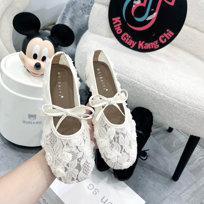 {KANG SHOP} Giày búp bê nữ gen hoa phối nơ êm mềm shoese nữ