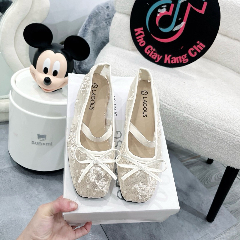 { KANG SHOP } Giày búp bê nữ dấu gót 3cm nâng đế êm mềm chất lưới gen