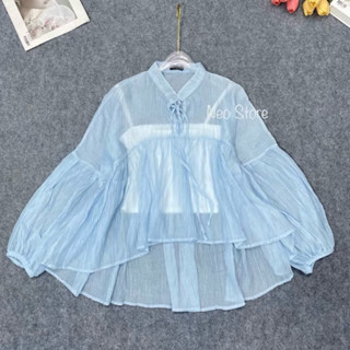 [ Tặng Kèm Áo Bra + Quà ]Áo Babydoll Nữ Tay Phồng Cổ Trụ Thắt Nơ Phong Cách Tiểu Thư Bánh Bèo