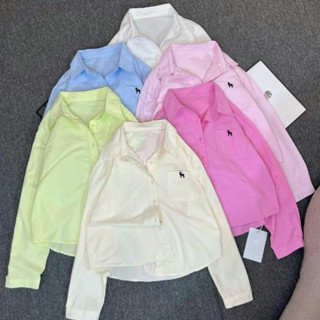 Áo Sơ Mi Nữ Tay Dài Phom Lửng Một Túi Thêu Hình Xinh Chất Kaki Mềm Phong Cách Trẻ Trung Năng Động