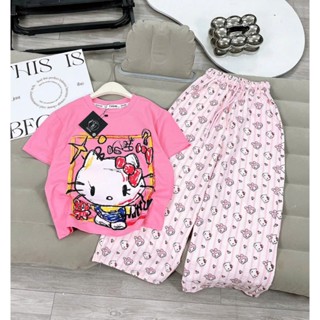 Sét bộ quần dài áo phông bé gái (HỌA TIẾT MÈO HOẠT HỌA ) chất liệu mềm mịn size 9-45kg M88