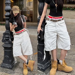 Quần Short Jeans Ngố HARU Túi Hộp ống rộng màu TRẮNG/Đen ❤️ Quần Bò Lửng form nam nữ unisex