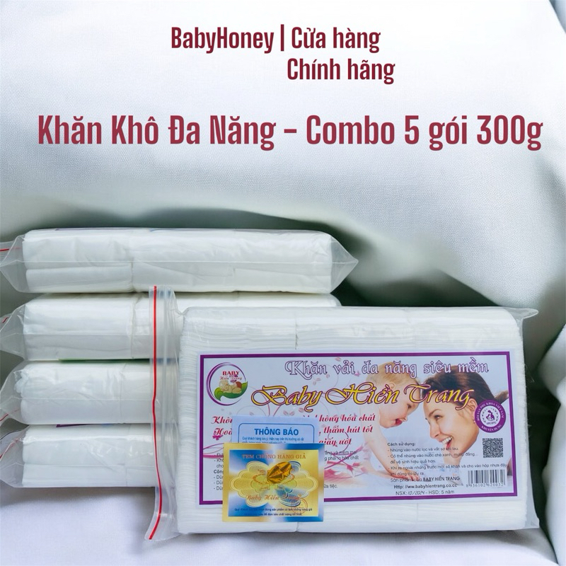 Combo 5 Gói 3OOg - Khăn Khô Đa Năng Baby Hiền Trang Siêu Mềm