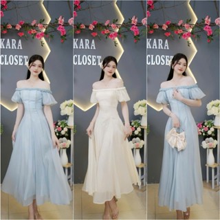 Đầm Maxi dự tiệc thiết kế trễ vai Y46(có mút, mặc 2 kiểu)Tơ óng, tay phồng, quây xoắn Akara xu hướng