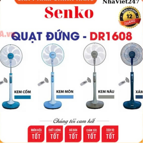 Quạt cây đứng Senko-DR1608-có điều khiển từ xa-65W-7 cánh-quạt đẹp,bền,chạy êm giá rẻ,chính hãng