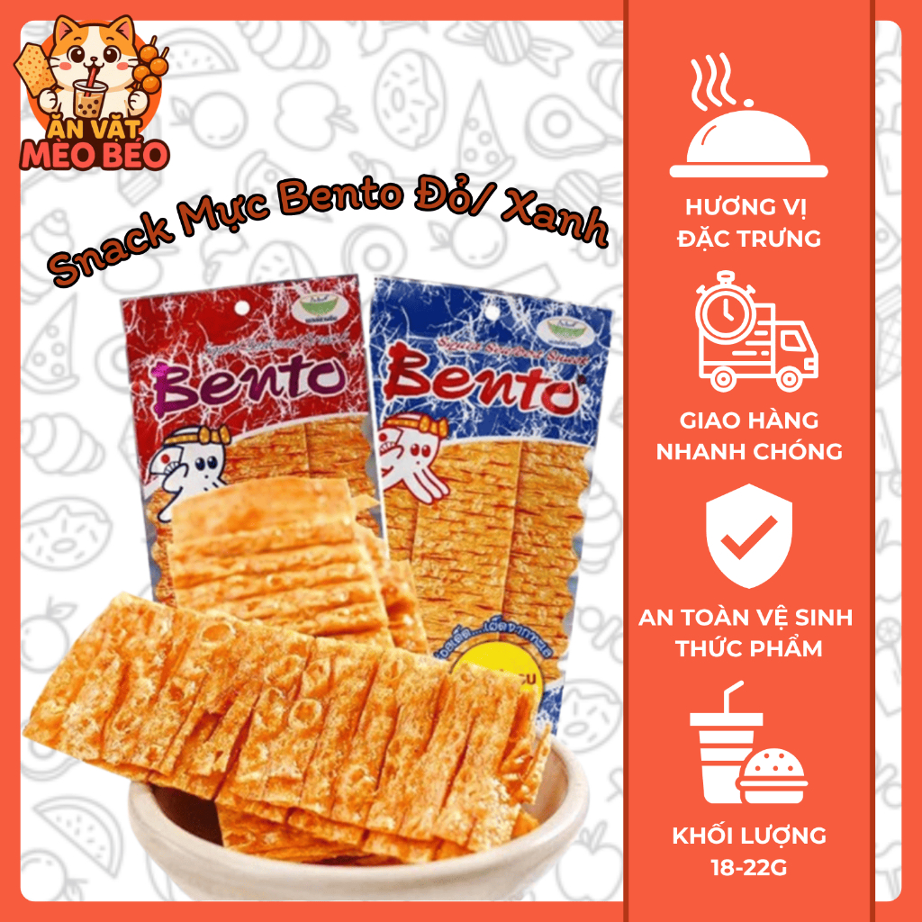 Snack Mực Bento Đỏ/ Xanh ăn liền 18-22g