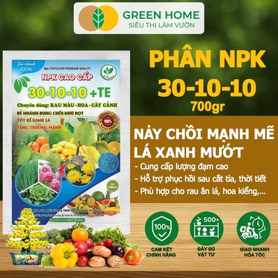 Phân Bón NPK 30-10-10+TE, GreenHome,Gói 700Gr, Giúp Cây Đẻ Nhánh, Bung Chồi, Nhú Đọt Tốt Rễ,Thân Dày
