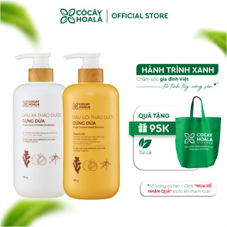 Combo Dầu Gội Xả Thảo Dược Gừng Dừa Cỏ Cây Hoa Lá 650g Giảm Gàu Ngứa, Dưỡng Tóc Suôn Mượt