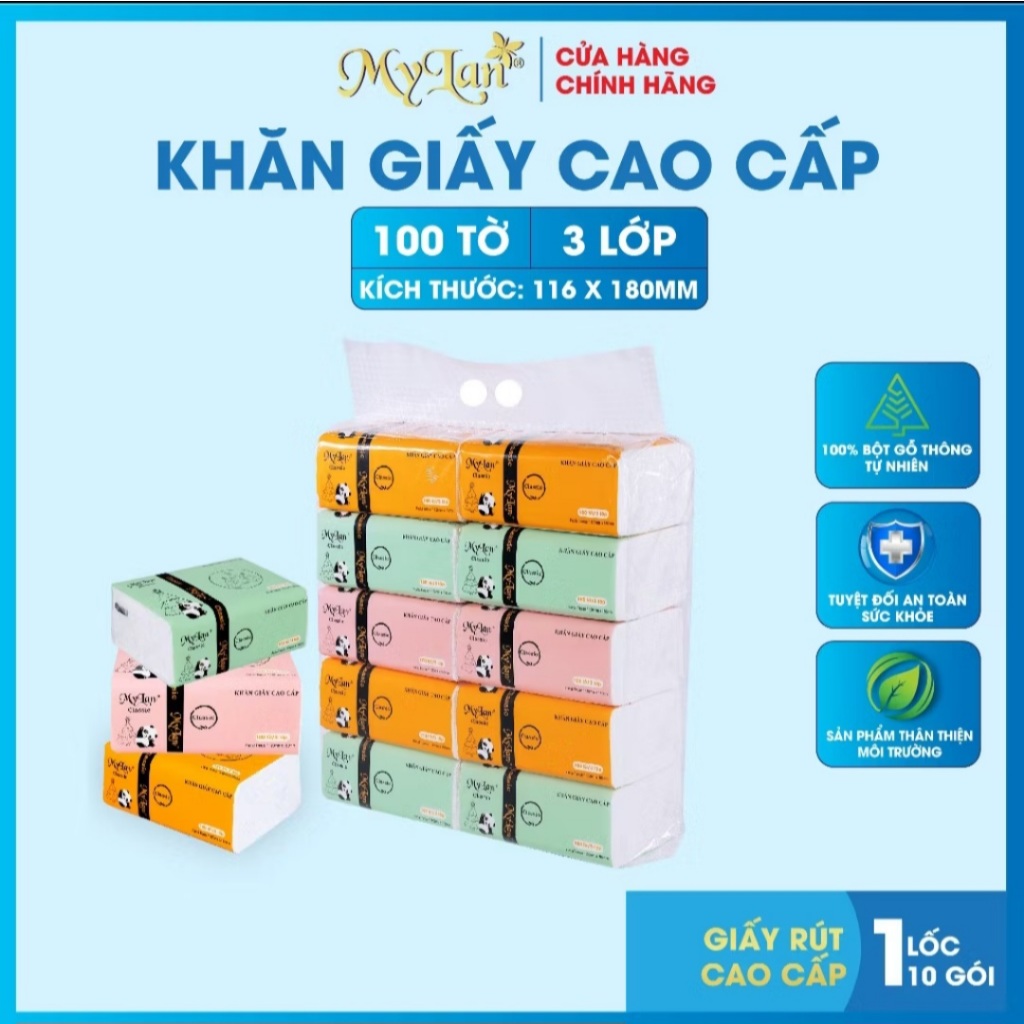 Combo 4 gói giấy rút gấu trúc MyLan cao cấp, 4 gói giấy Clasi kim cương Mylan cao cấp mềm mịn