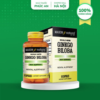  Viên bổ não tăng tuần hoàn não trí nhớ Mason Natural Ginkgo Biloba Mỹ 60 viên 