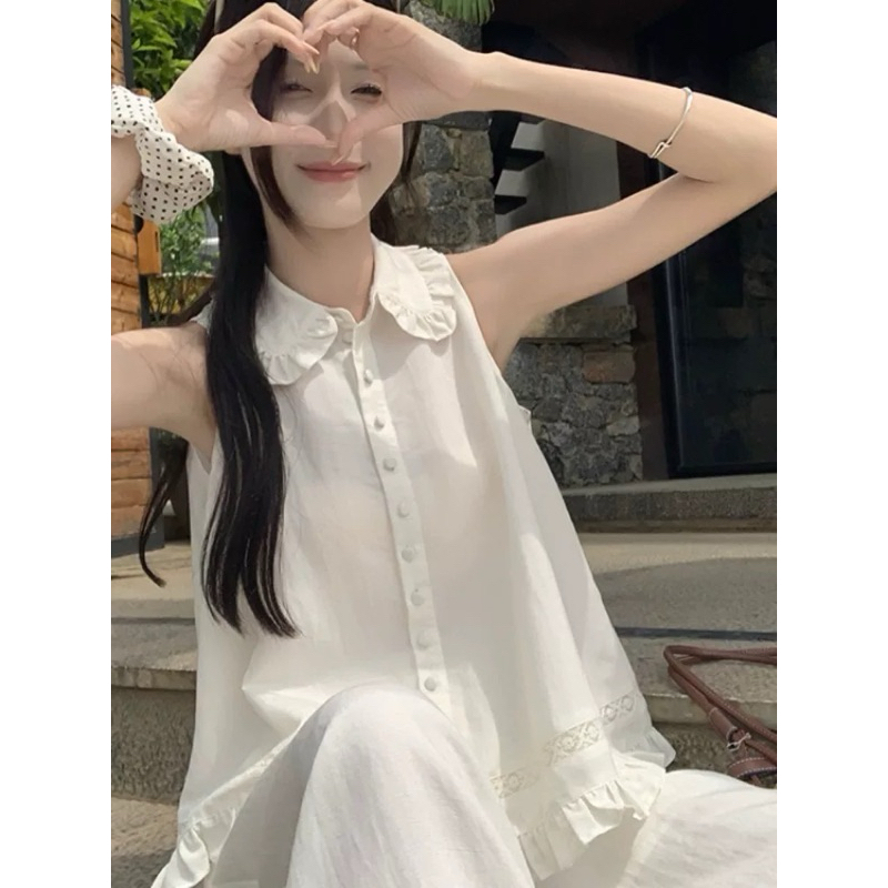 Set Áo Babydoll Trắng Tay Cộc Phối Quần Dài Ống Rộng Họa Tiết Ren Cho Các Nàng Đi Chơi Biển  Đi chơi | BigBuy360 - bigbuy360.vn