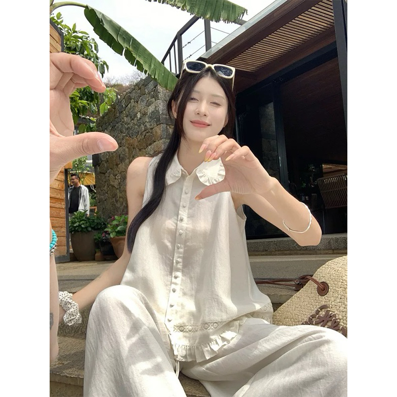 Set Áo Babydoll Trắng Tay Cộc Phối Quần Dài Ống Rộng Họa Tiết Ren Cho Các Nàng Đi Chơi Biển  Đi chơi | BigBuy360 - bigbuy360.vn