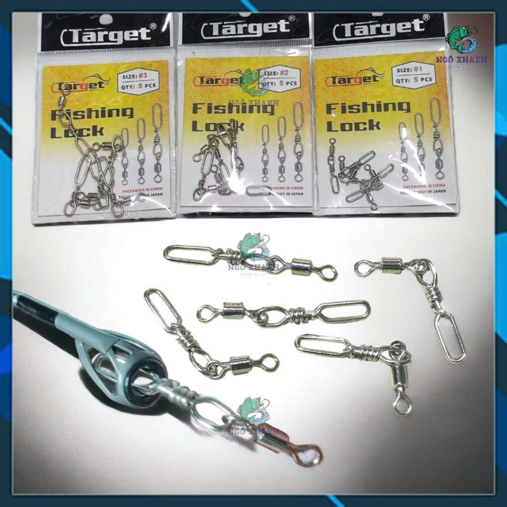 Gói 5 cái khoá câu cá Target Fishing Lock , khoá lure ma ní chống xoay xuyên Pu