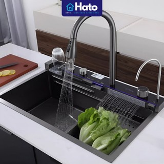  Chậu Rửa Bát 1 Hố Inox 304 HATO Thông Minh Cao Cấp - Full Phụ Kiện Sang Trọng Chống Gỉ Dễ Lắp Đặt 