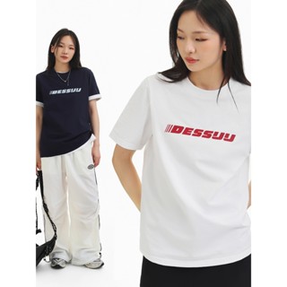 Áo phông Dessuu chất liệu cotton, áo phông ngắn tay cổ tròn in chữ cao su nổi dành cho nữ