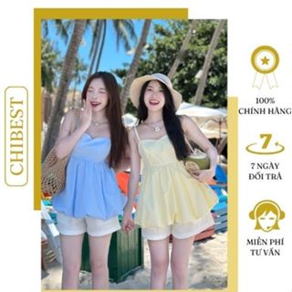 Set đi biển quần short áo babydoll bí 2 dây freesize CHIBEST  HSA48
