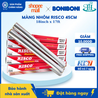 Màng nhôm nướng Risco 45cm, giữ ấm và an toàn thực phẩm khi nướng.