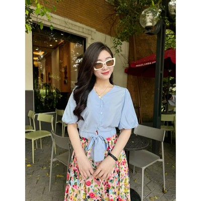 Set đồ nữ đi du lịch hè – Áo 1 màu phối váy hoa dáng dài – Nhẹ nhàng, tôn dáng