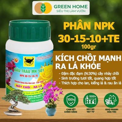 Phân Bón Lá Đầu Trâu MK 501, GreenHome, Chai 100GR,Chuyên Dùng Cho Hoa Lan, Cây Cảnh, Nảy Chồi Ra Lá