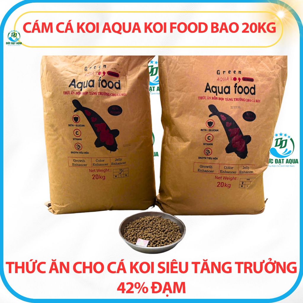 Cám cá Koi Aqua Food tăng trưởng, không làm đục nước 42% đạm BAO 20KG - Green Aqua Koi