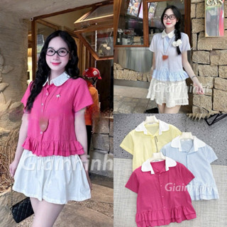 Áo sơ mi cổ sen kẻ nhí bèo gấu, Áo babydoll phong cách tiểu thư A39 - NhiNhi Shop