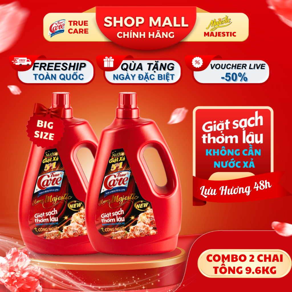 Combo 2 Chai 4.8Kg Nước Giặt Xả True Care 5in1 (Tổng 9.6kg/2Chai)