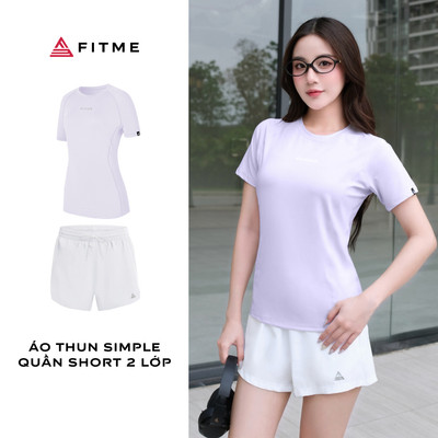 Bộ đồ thể thao nữ Fitme áo thun Simple Tím Pastel, quần đùi 2 lớp hỗ trợ tập gym, pickleball, cầu lông, tennis