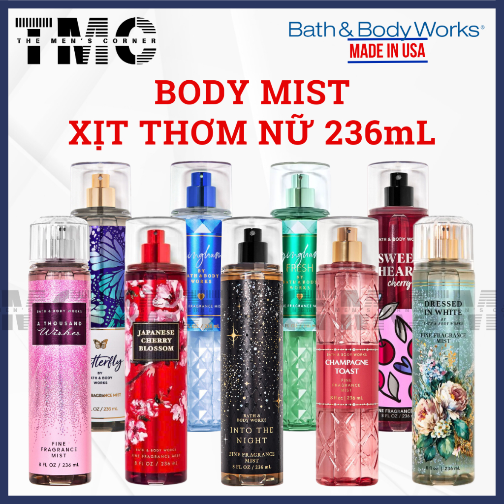 [HỎA TỐC] Body Mist - Xịt thơm toàn thân Bath And Body Works Hương Nước Hoa Chai 236ml đủ mùi hương