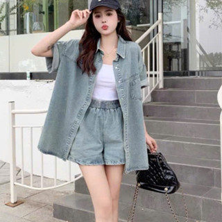 Áo sơ mi jean nữ tay lỡ dáng dài, Áo sơ mi bò khoác ngoài kiểu dáng thanh lịch phong cách Y2k_G23