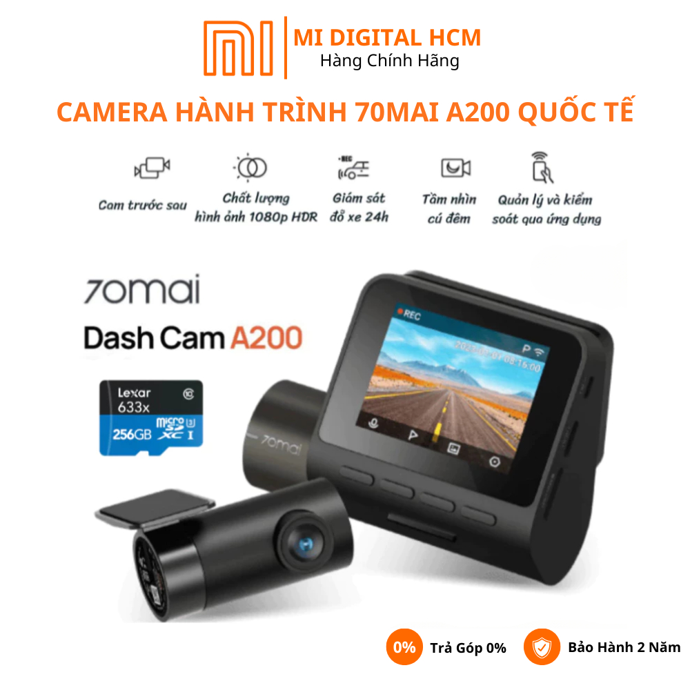 Camera Hành Trình Trước Sau 70mai A200 FullHD 1080P, Công Nghệ HDR Góc Quay 130 độ, Quay Đêm Siêu Sá